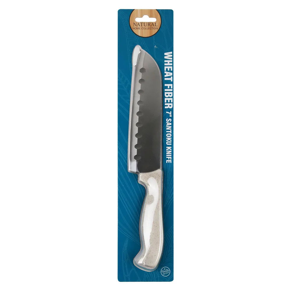 1 Santoku Knife Granton Edge Razor Sharp 7Inch Wheat Fiber Handle Chop Slice Cut