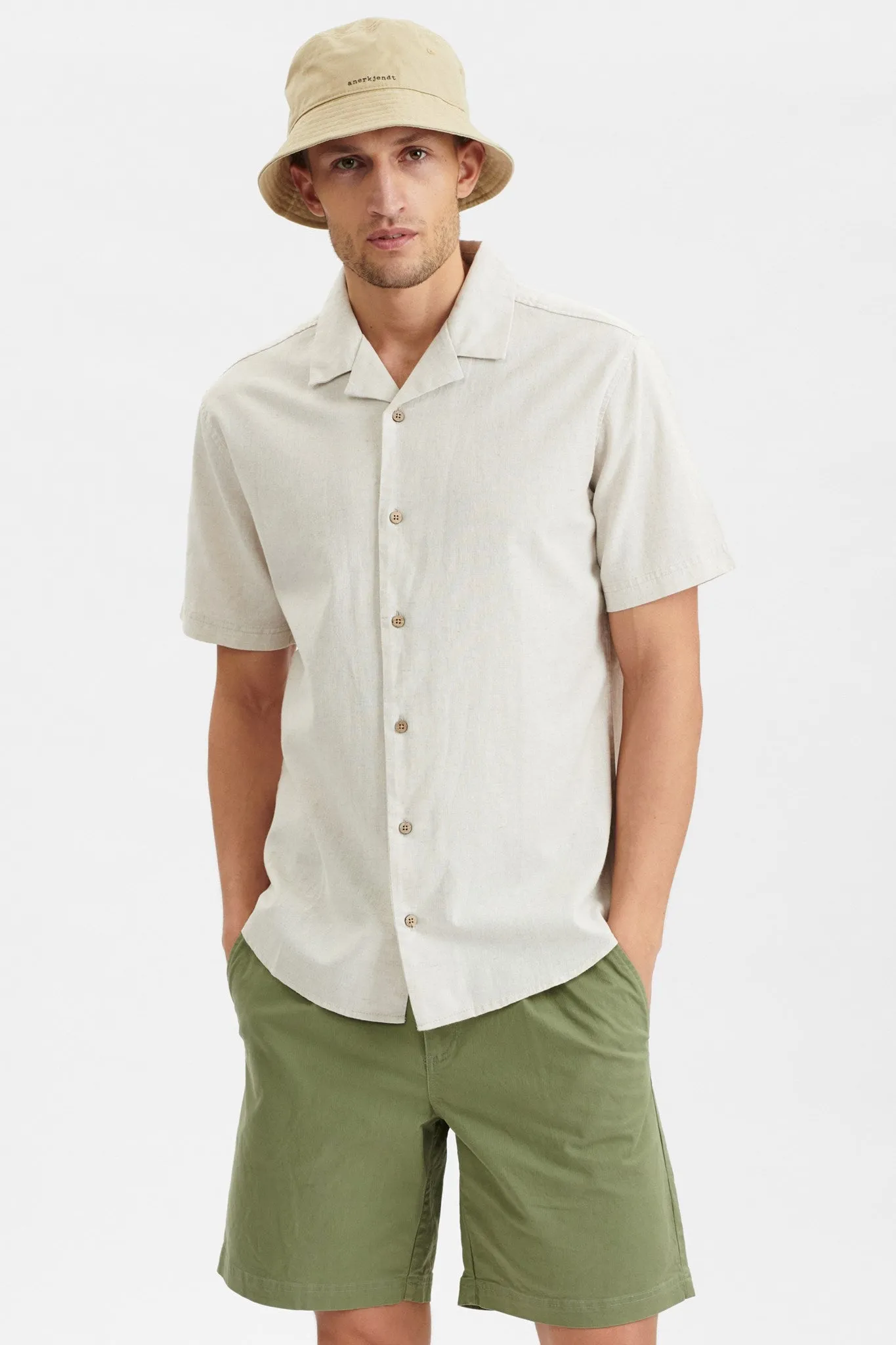 AKLEO COT/LINEN SS SHIRT - Brown Rice