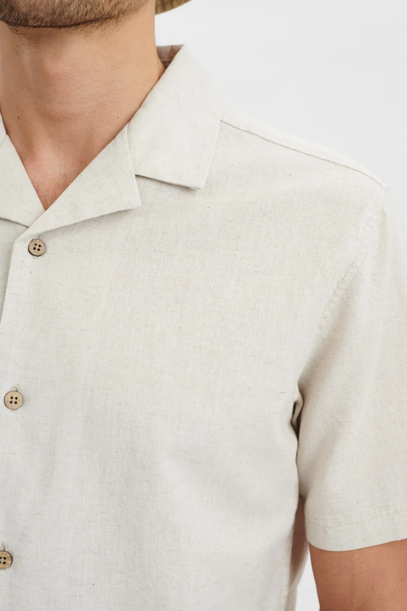 AKLEO COT/LINEN SS SHIRT - Brown Rice