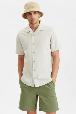 AKLEO COT/LINEN SS SHIRT - Brown Rice