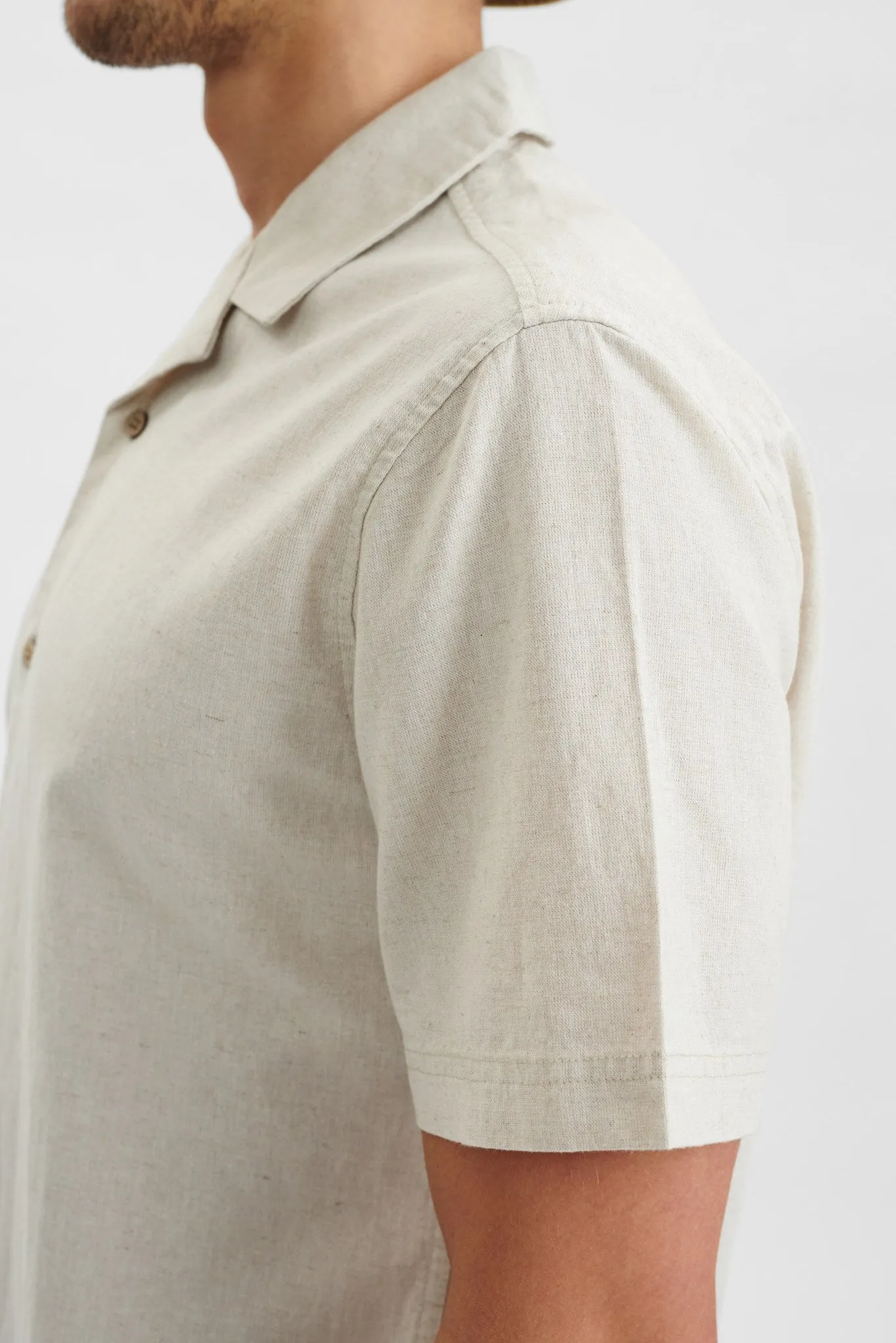 AKLEO COT/LINEN SS SHIRT - Brown Rice