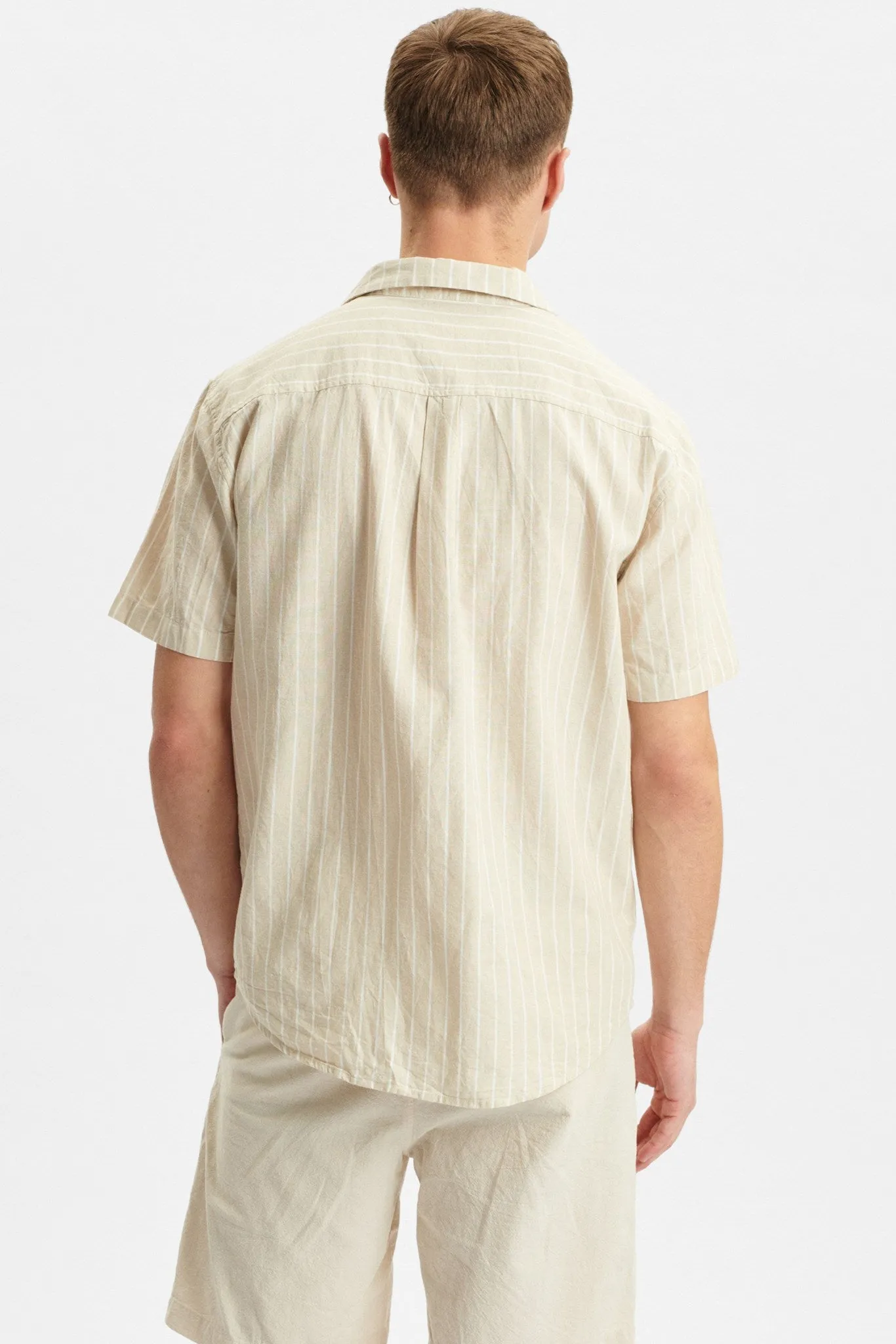 AKLEO STRIPE COTTON LINEN SHIRT - Brown Rice