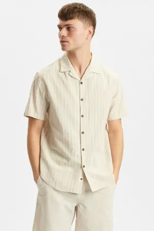 AKLEO STRIPE COTTON LINEN SHIRT - Brown Rice