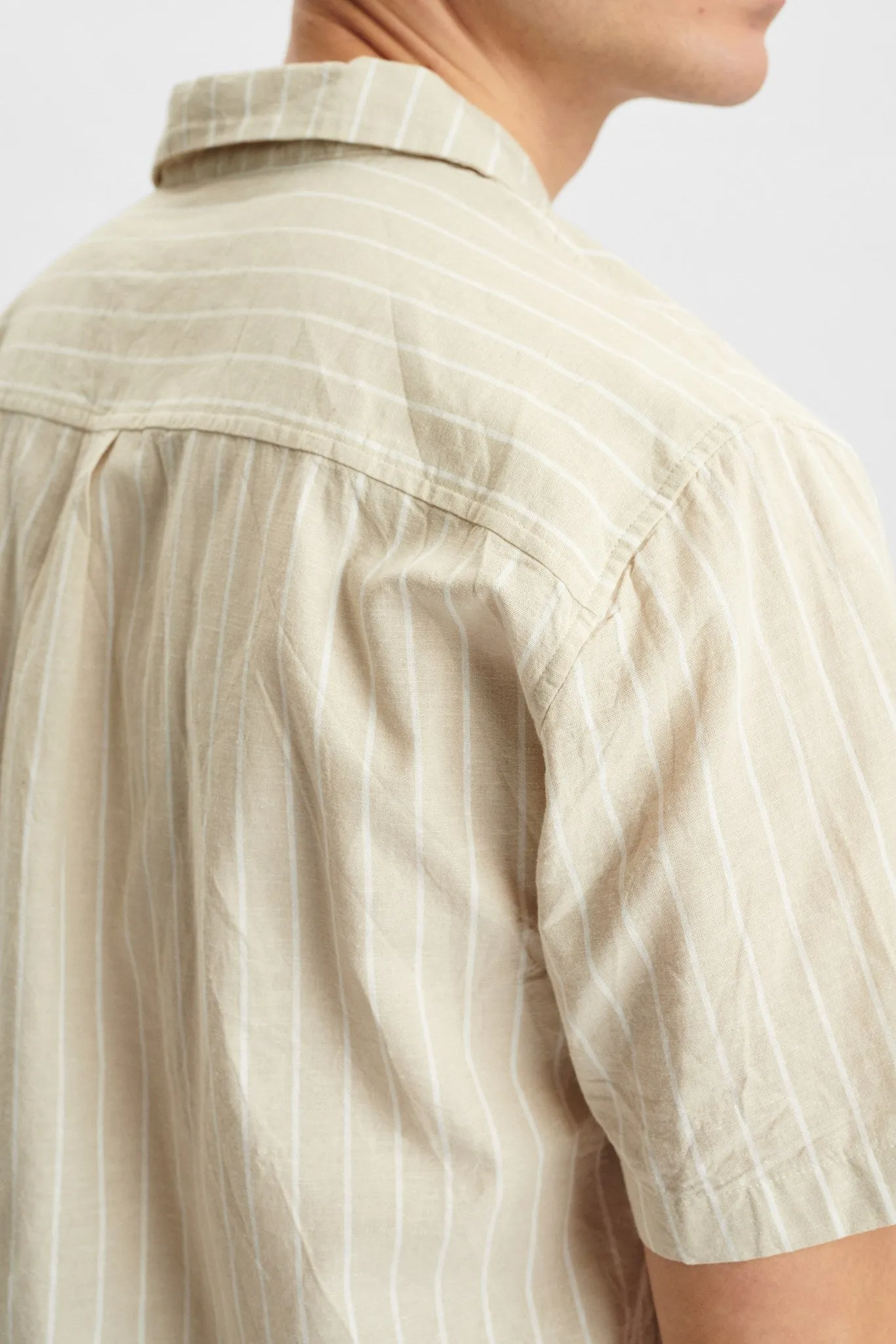 AKLEO STRIPE COTTON LINEN SHIRT - Brown Rice