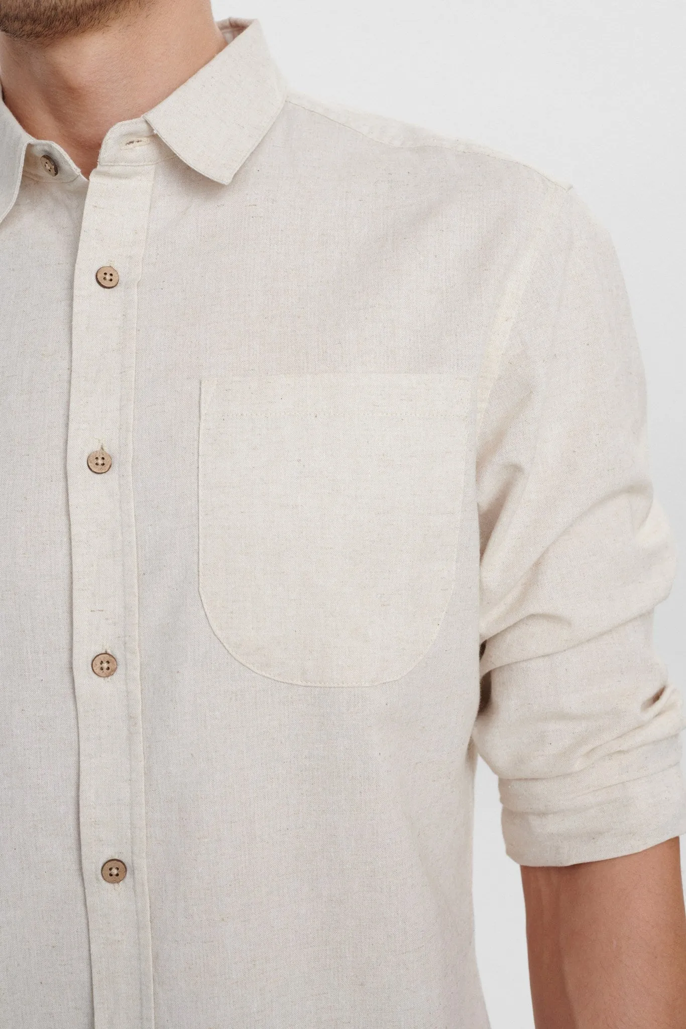 AKLOUIS COT/LINEN SHIRT - Brown Rice