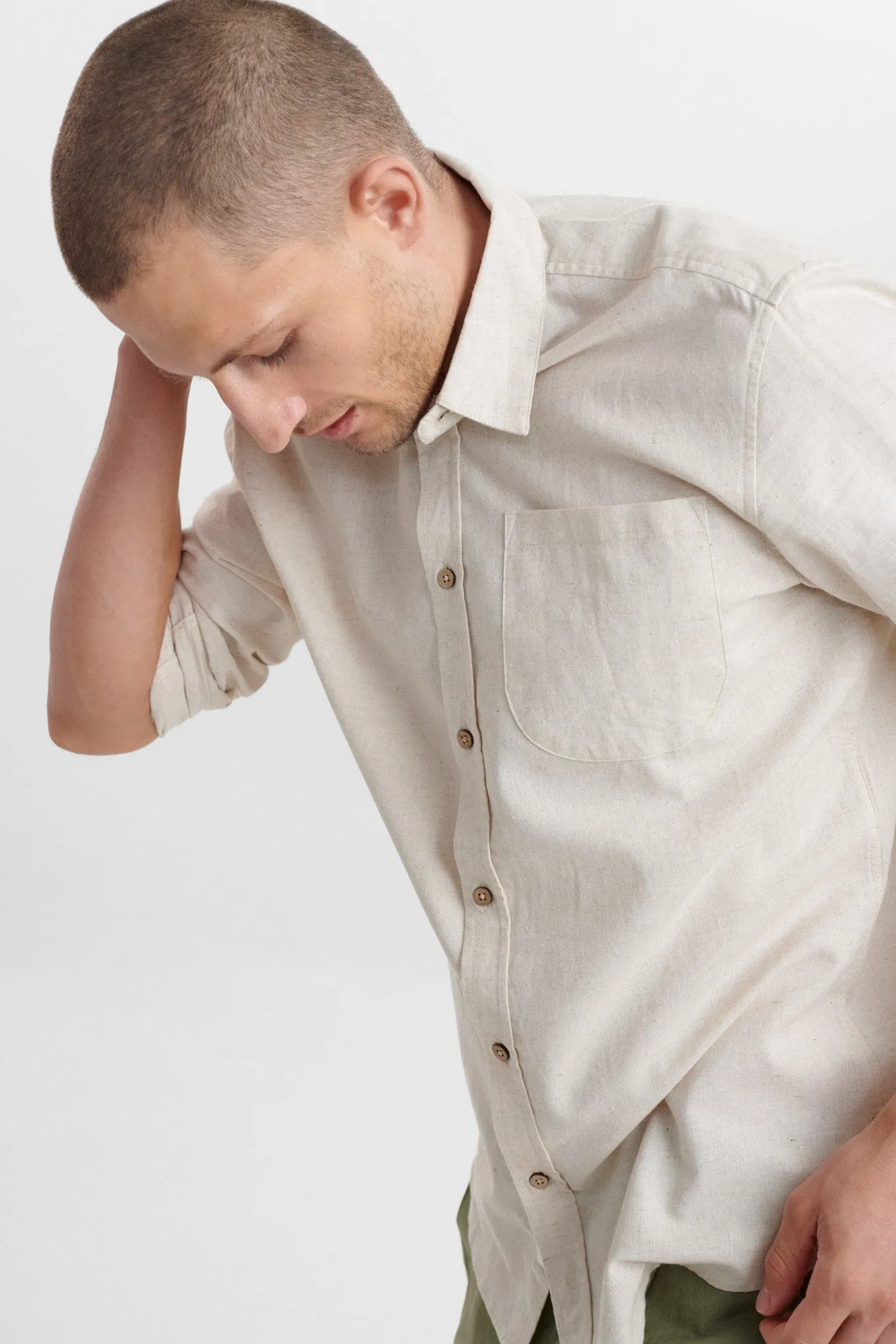 AKLOUIS COT/LINEN SHIRT - Brown Rice