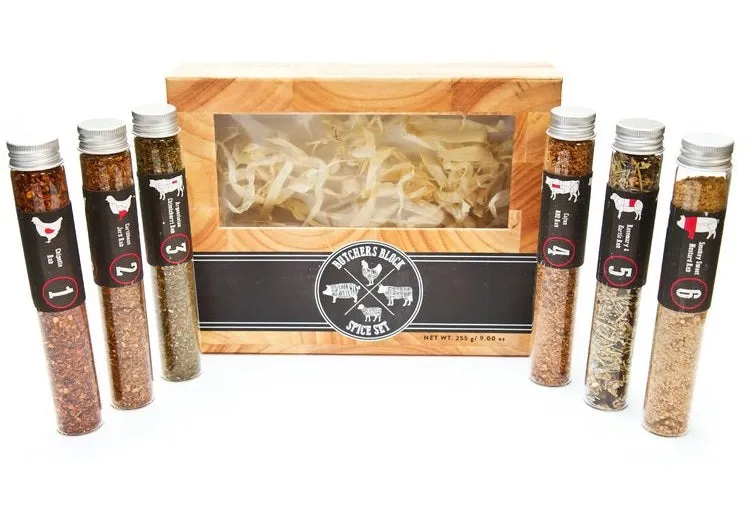 Butchers Block  Man Size Spice Gift Set XL Tubes  6 Meat BBQ Rubs  Argentinian Chimichurri - Caribbean Jerk - Sweet Mustard  Chipotle - Cajun BBQ -Rosemary Garlic Rub  Food Cooking Gift