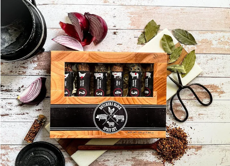 Butchers Block  Man Size Spice Gift Set XL Tubes  6 Meat BBQ Rubs  Argentinian Chimichurri - Caribbean Jerk - Sweet Mustard  Chipotle - Cajun BBQ -Rosemary Garlic Rub  Food Cooking Gift