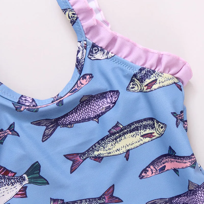 Claire Swim Suit - Bluestone Multi Fishies by Pink Chicken