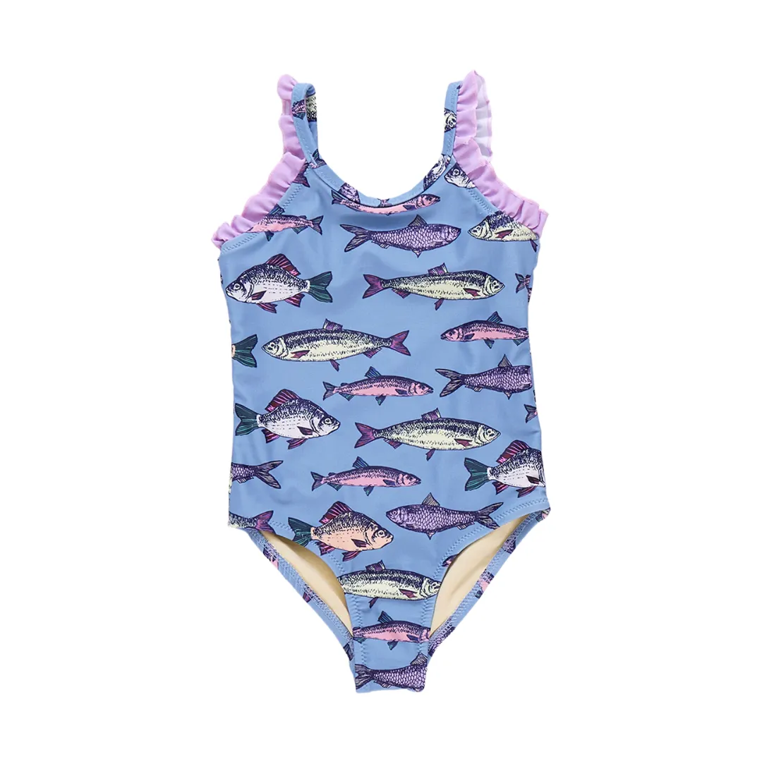 Claire Swim Suit - Bluestone Multi Fishies by Pink Chicken