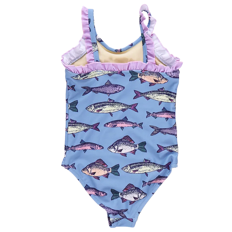 Claire Swim Suit - Bluestone Multi Fishies by Pink Chicken