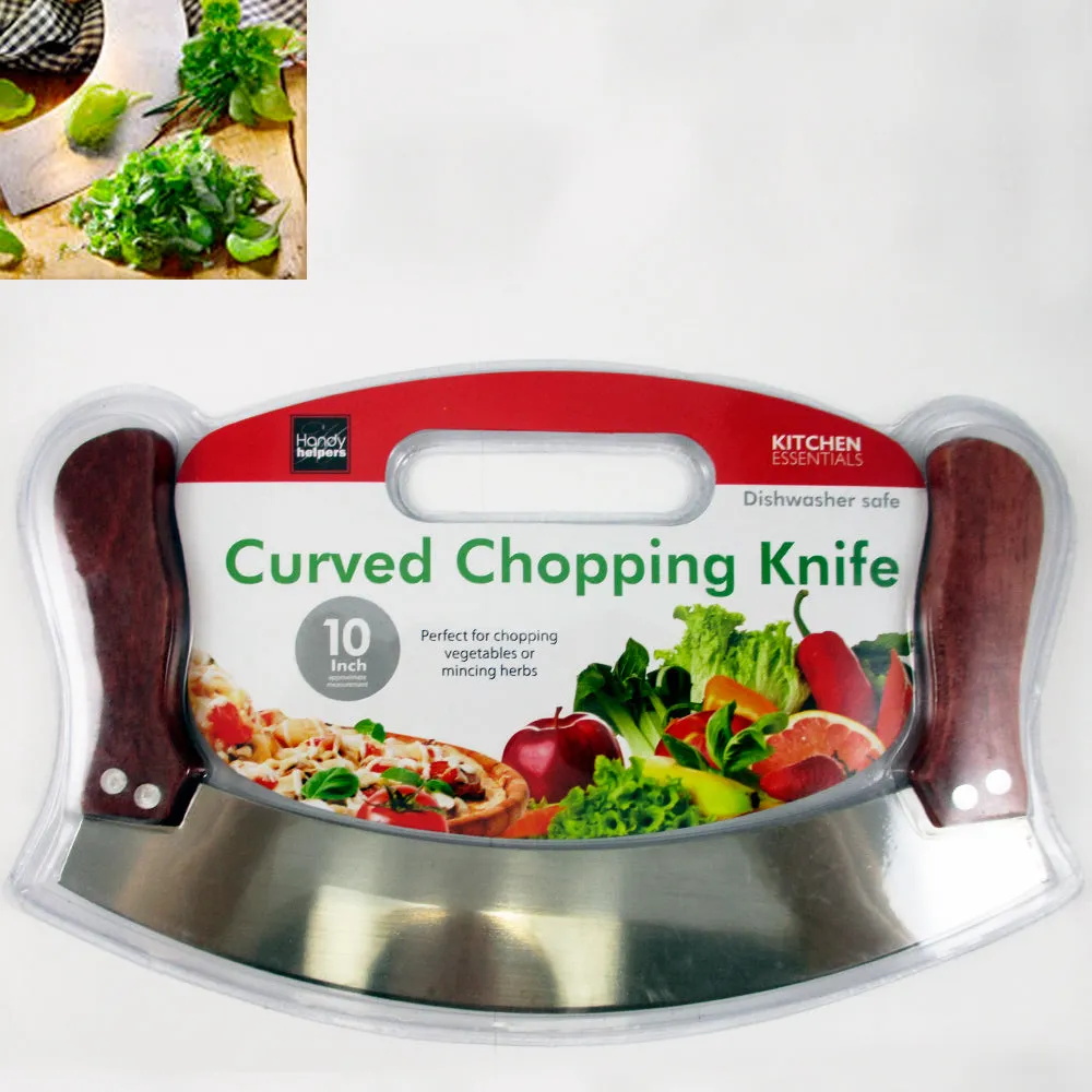 Mezzaluna Rocking Vegetable Chopper Mincing Curved Kife 10" Stainless Steel New