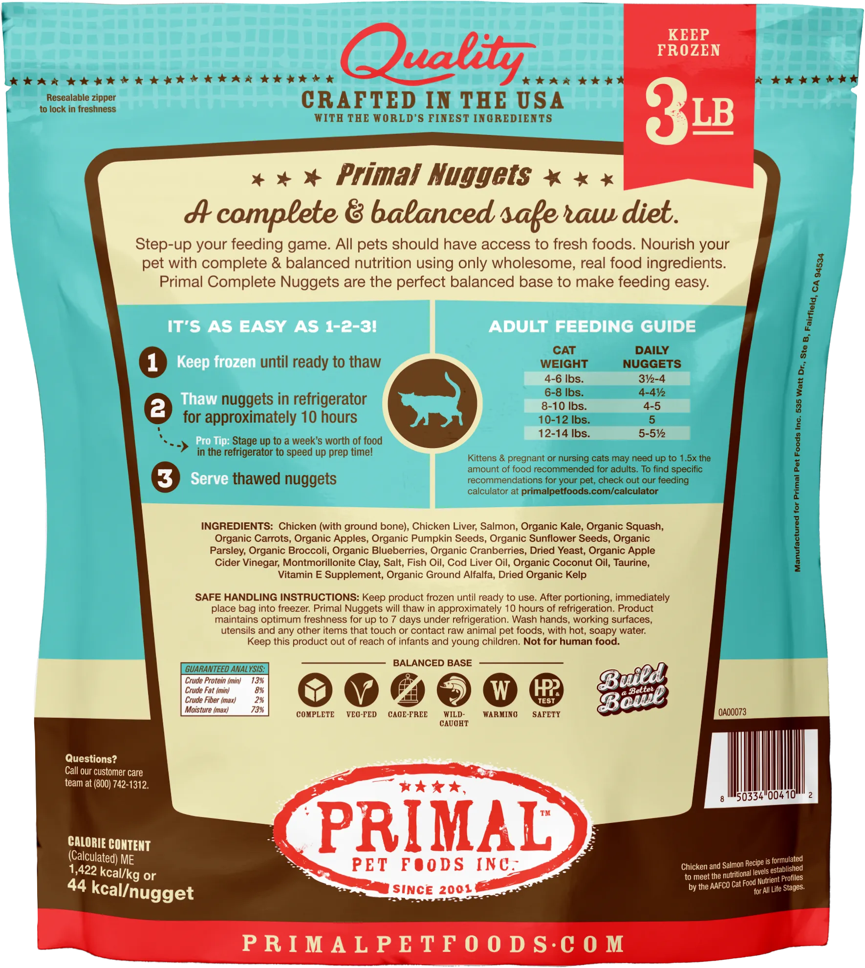 Primal Raw Frozen Nuggets Chicken & Salmon Formula For Cats