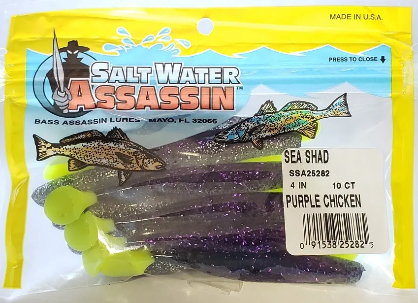 SaltWater Assassin Sea Shad Purple Chicken 4" 10pk