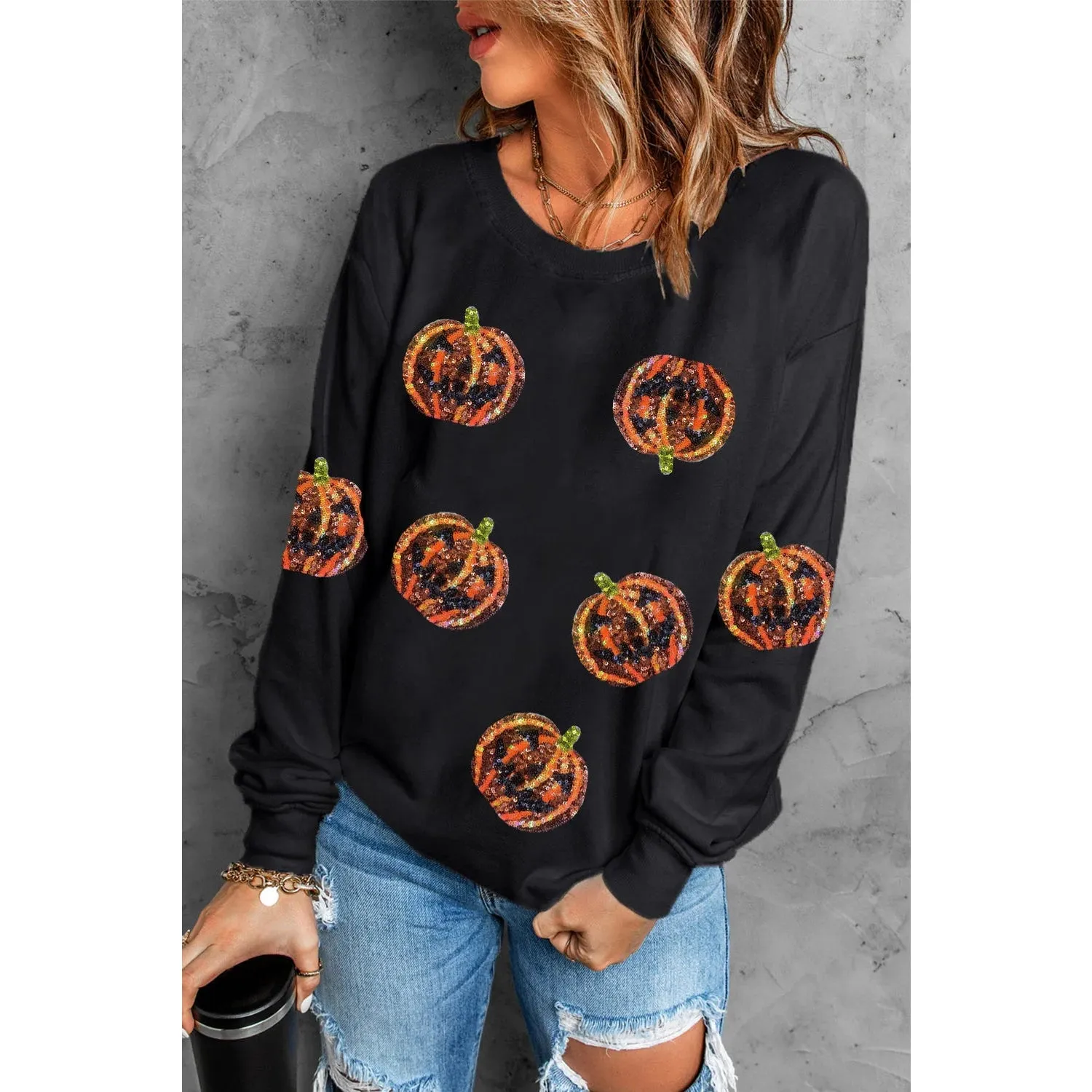 Sequin  Black Pumpkin Sweatshirt