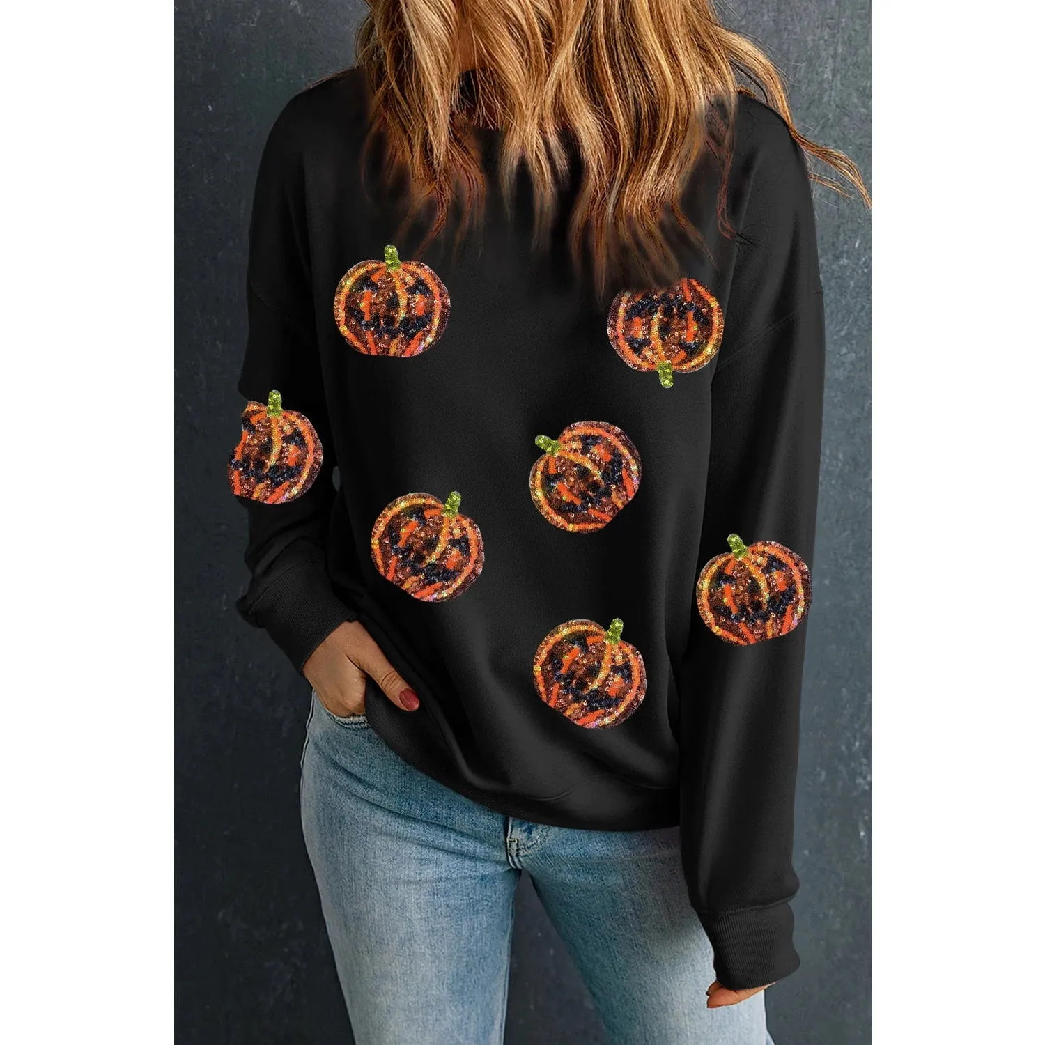 Sequin  Black Pumpkin Sweatshirt