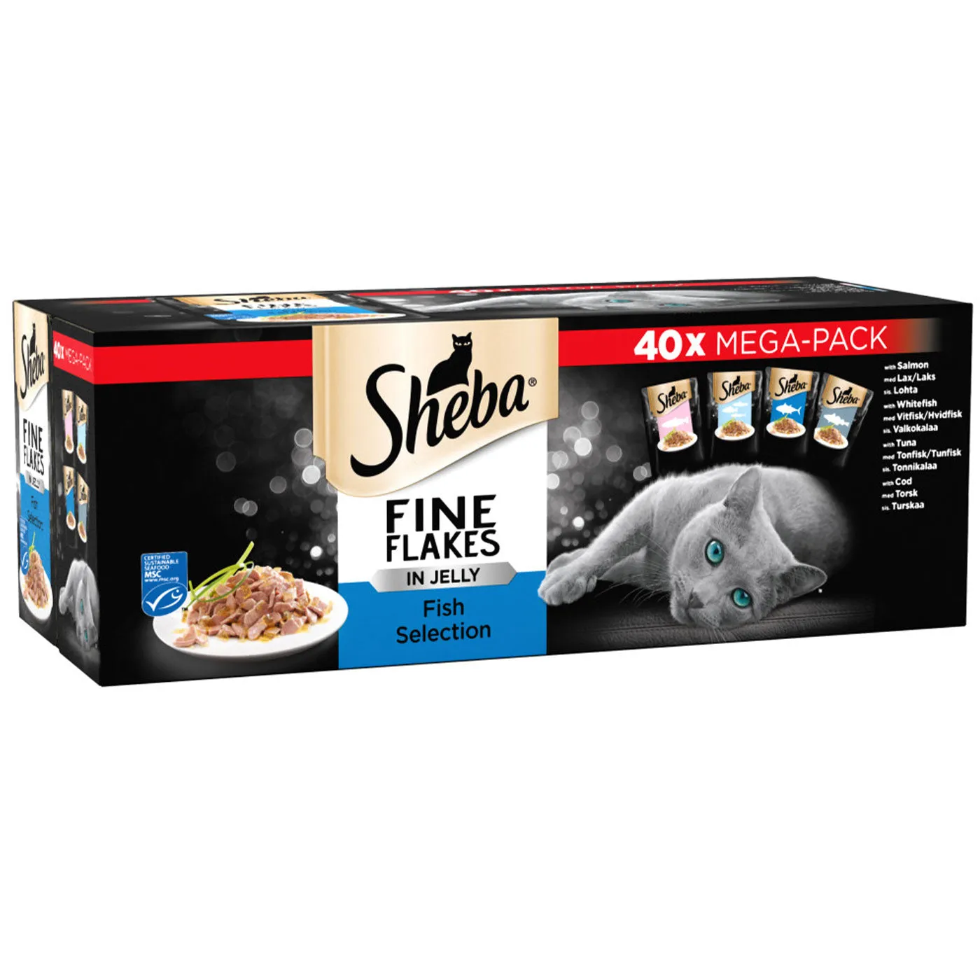 Sheba Fine Flakes Cat Pouches Fish Collection in Jelly (40x85g)
