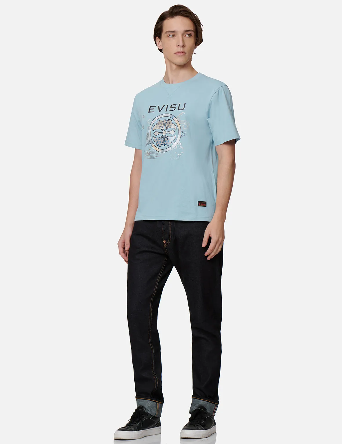 “The God of Fortune Riding Waves” Daicock Embroidery Carrot-Fit Jeans #2017
